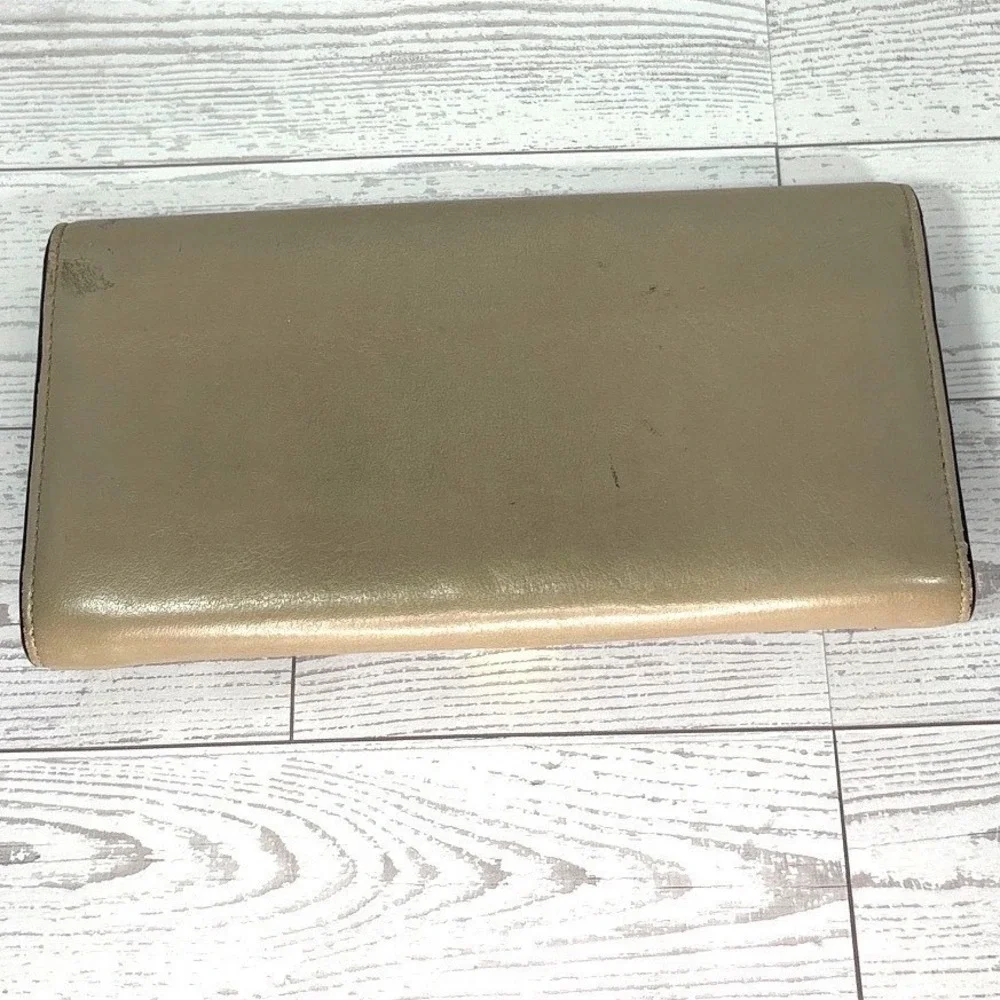 Chloe‎ Leather Wallet Clutch Taupe Gold Hardware Foldover Double Flap